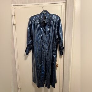 Marc Jacobs Shiny Navy Long Trench Coat